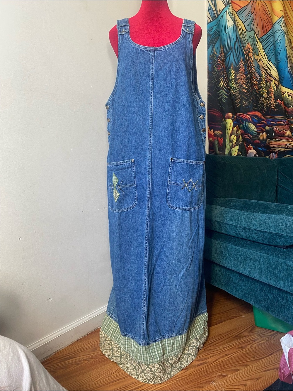 Vintage Bobbie Brooks denim maxi pinafore jumper dress